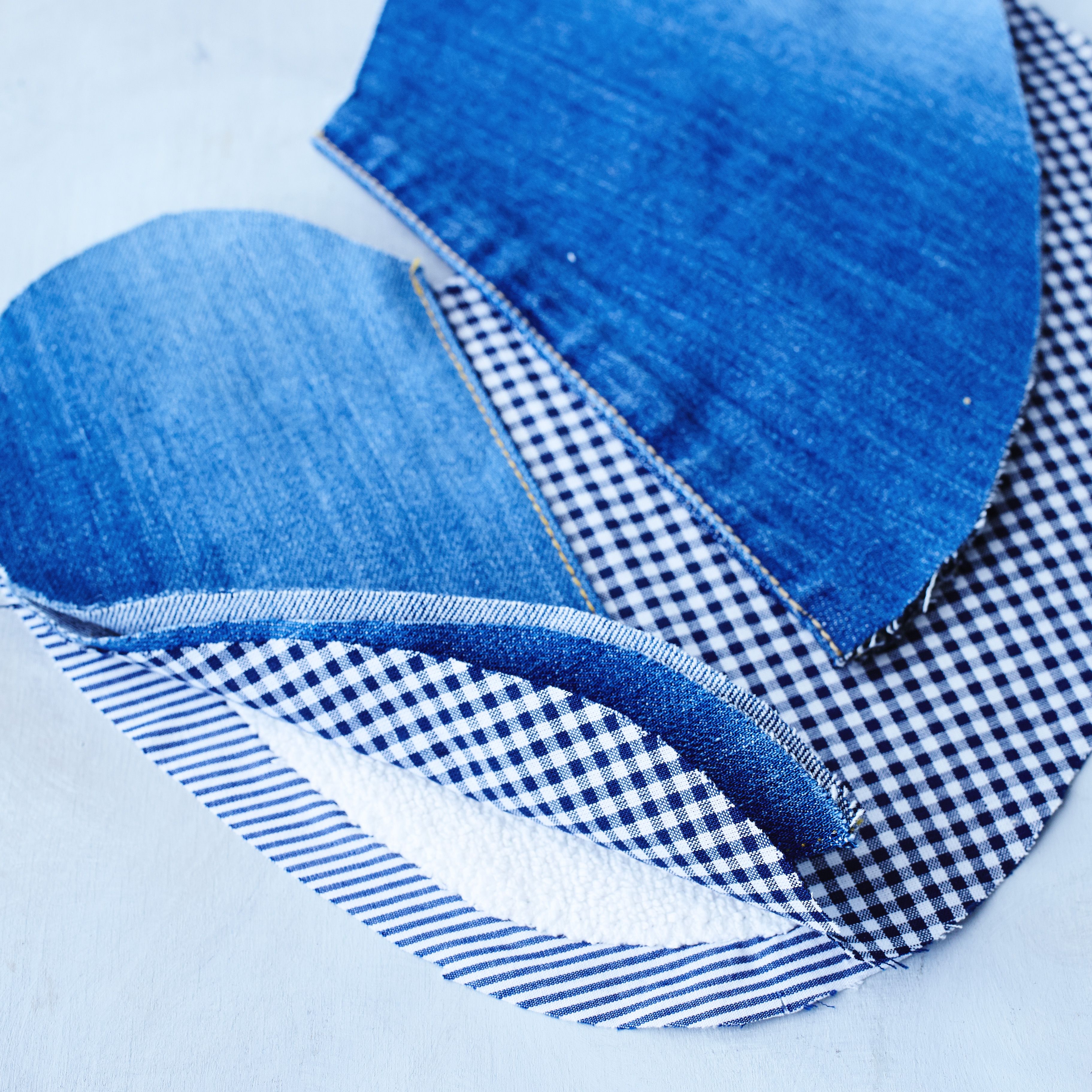 Kun ompelet kappaleita yhteen, tarkista, että eriste, vuori ja päällinen ovat oikeassa järjestyksessä.