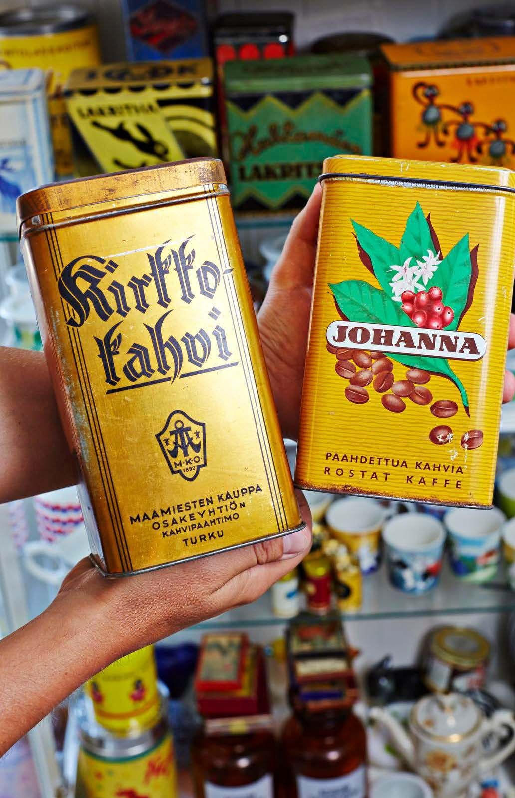 Kirkkokahvi- ja Johanna-kahvipurkit ovat haluttuja vintage-esineitä.