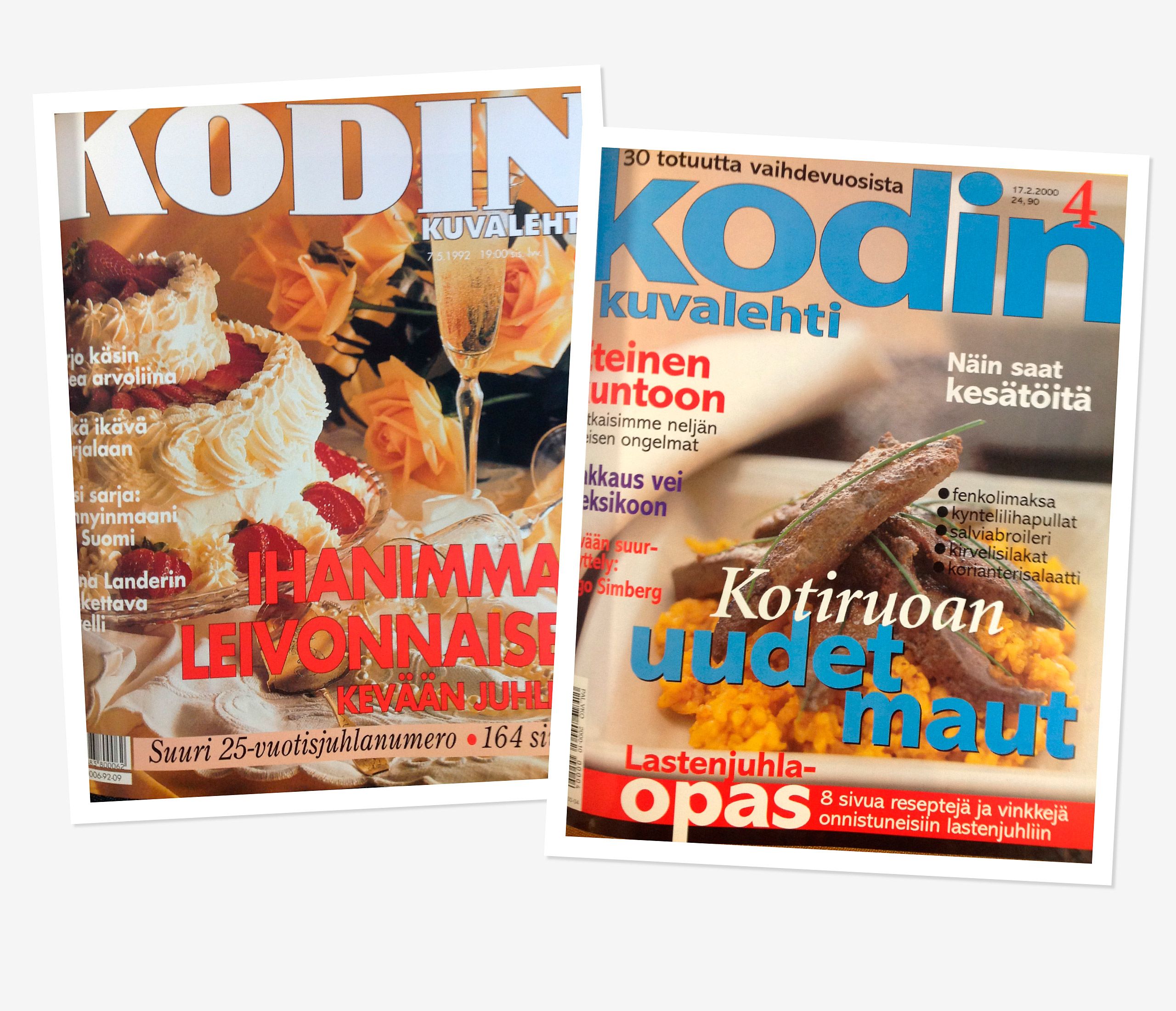 Vuonna 1992 Kodin Kuvalehti täytti 25 vuotta ja kannessa skoolattiin kuohuvalla. Vuonna 2000 kannen pääroolissa pötkötteli paistettu maksa. 