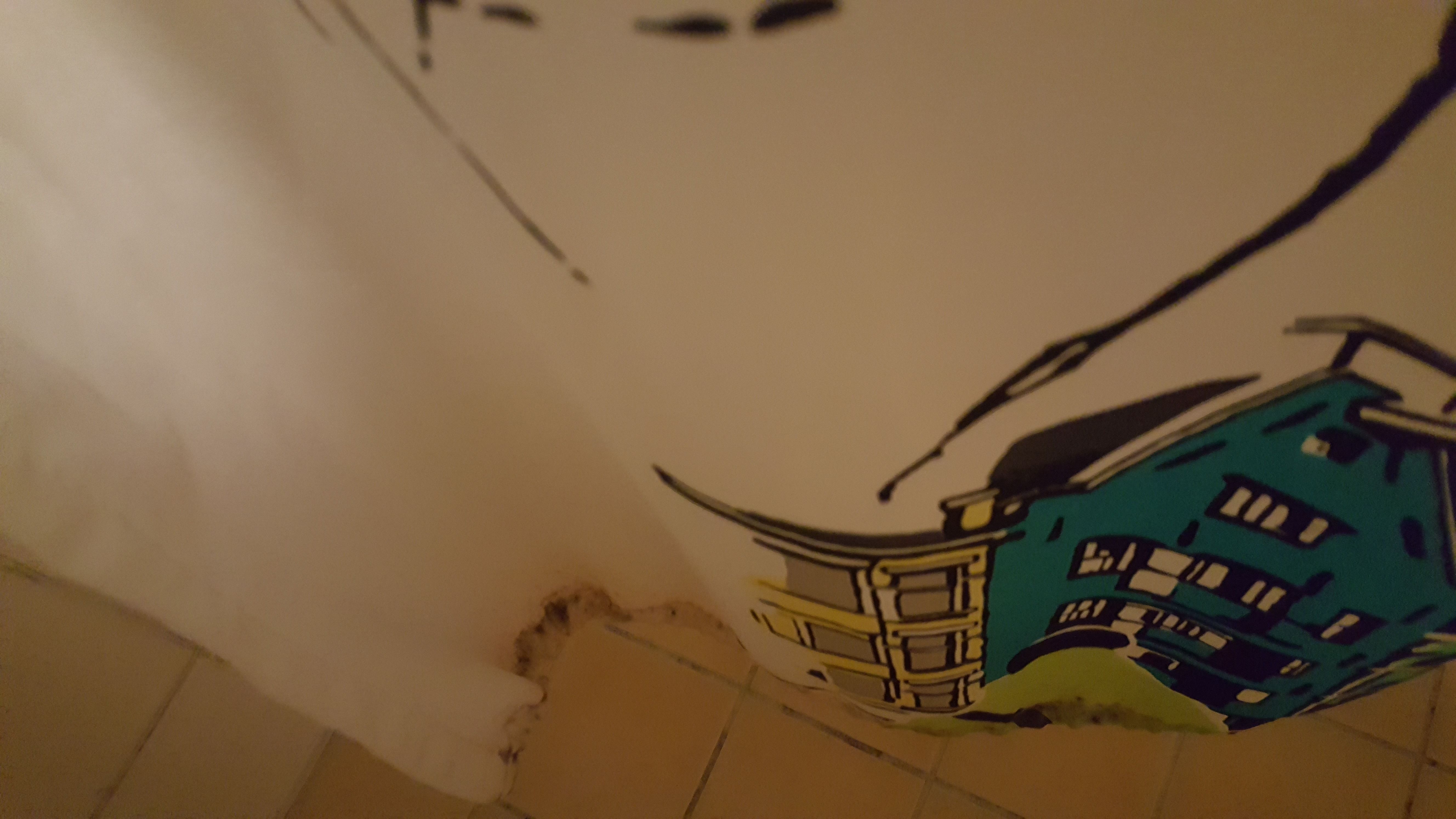 Tämäkin suihkuverho odottaa pahaa aavistamatonta lattian tasolle kumartujaa.