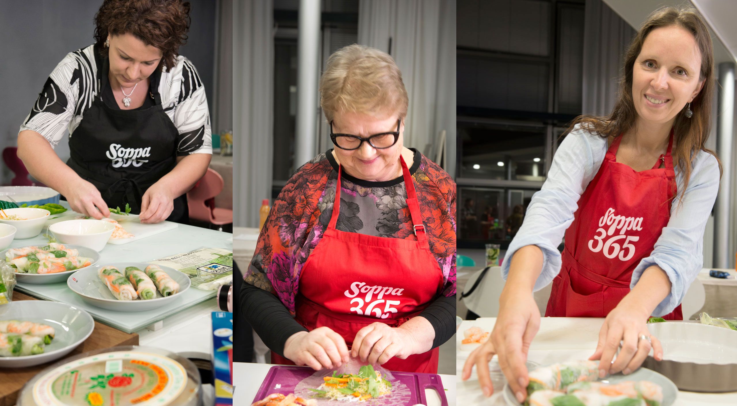 Heli Röksä (vas.), Anneli Lantta ja Helina Karu aikovat tehdä kesärullia myös kotona.