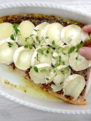 Sinappinen vuohenjuustolohi