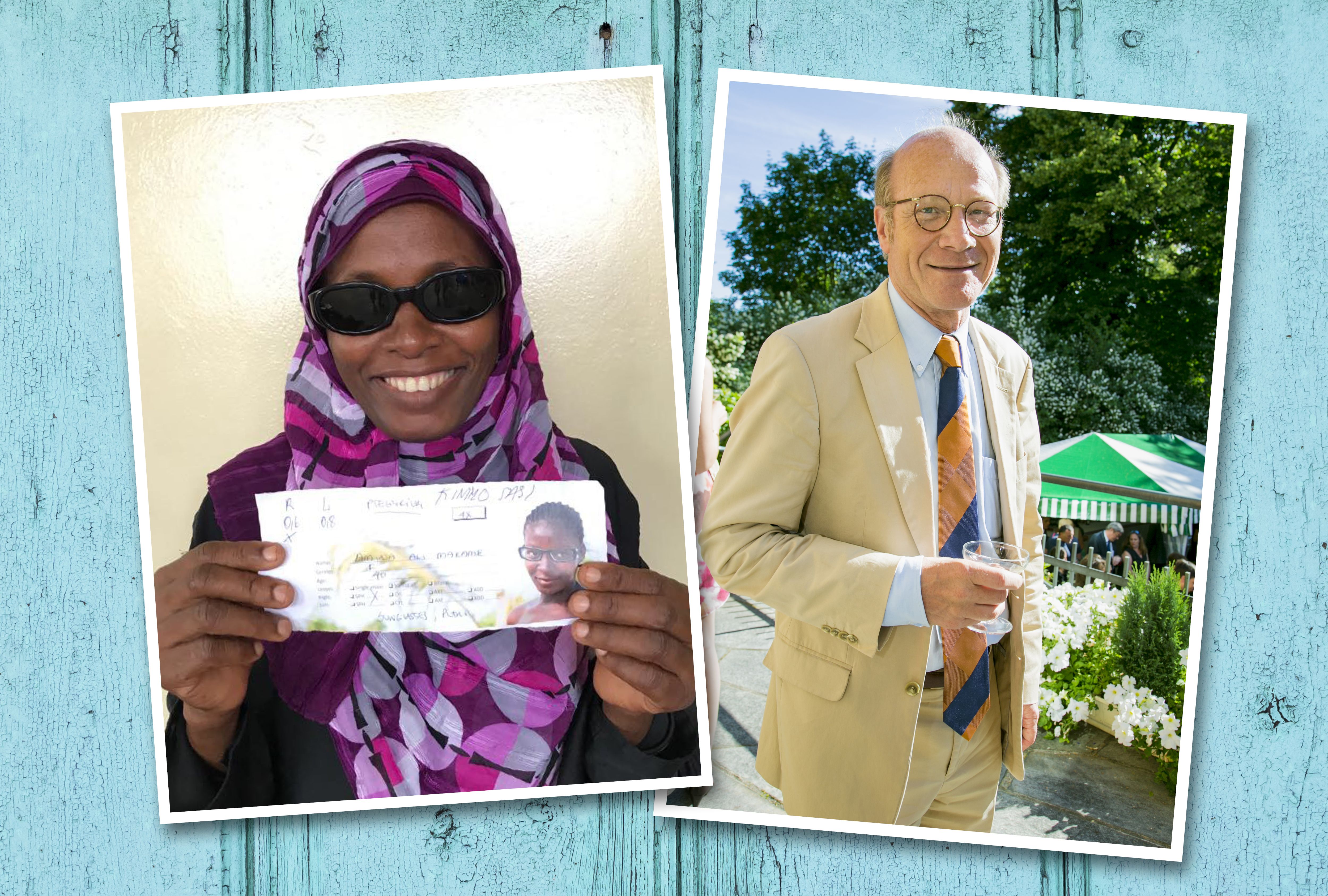 Amina Ali Makame sai Kimmo Sasin lahjoittamat aurinkolasit. Sasi tunnetaan kokoomuksen pitkäaikaisena poliitikkona. 