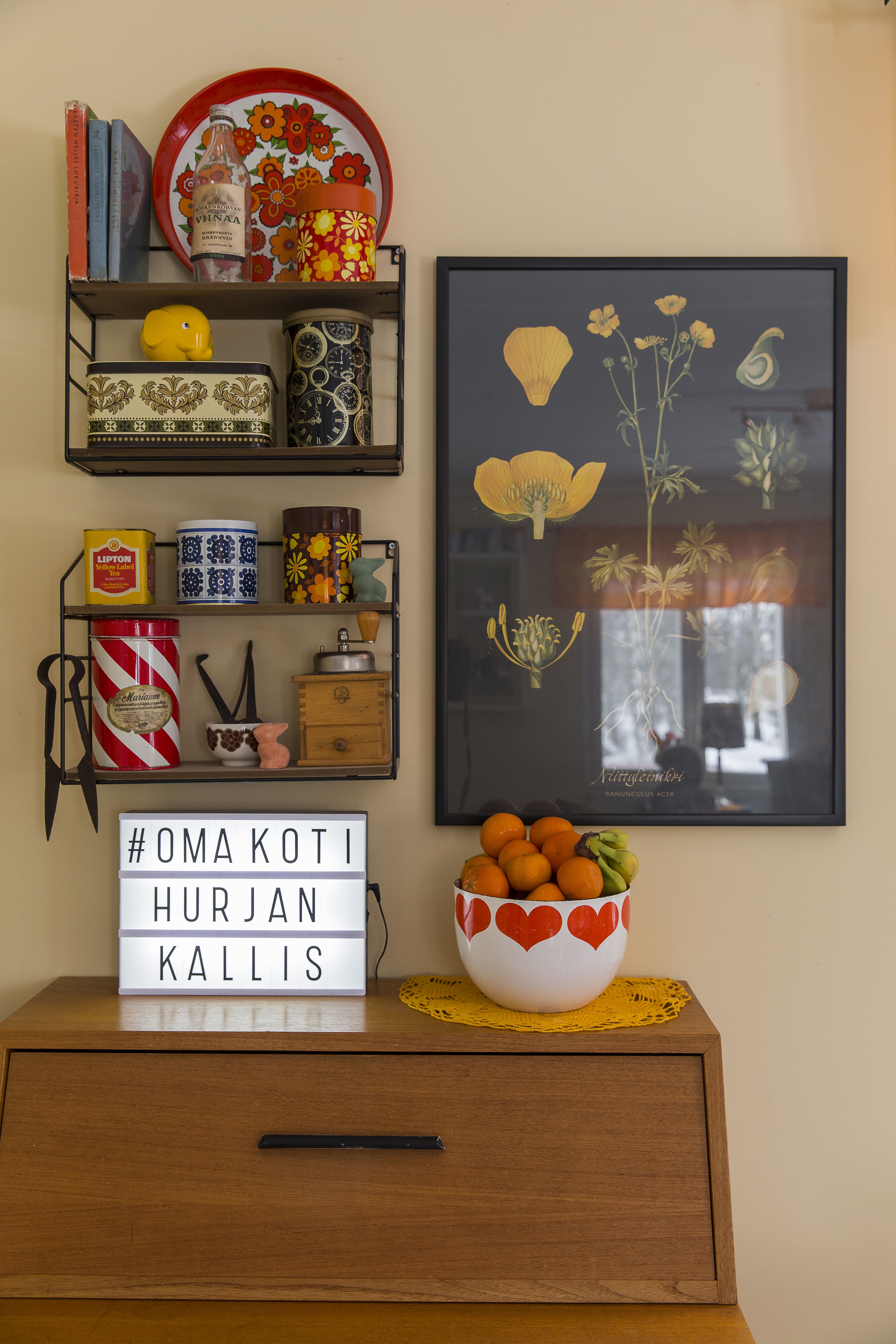 Ebba Masalinin kuvittamat opetustaulut ovat monen kodin- ja mökinsisustajan suosikkeja. Kuva Sari Rantanen.