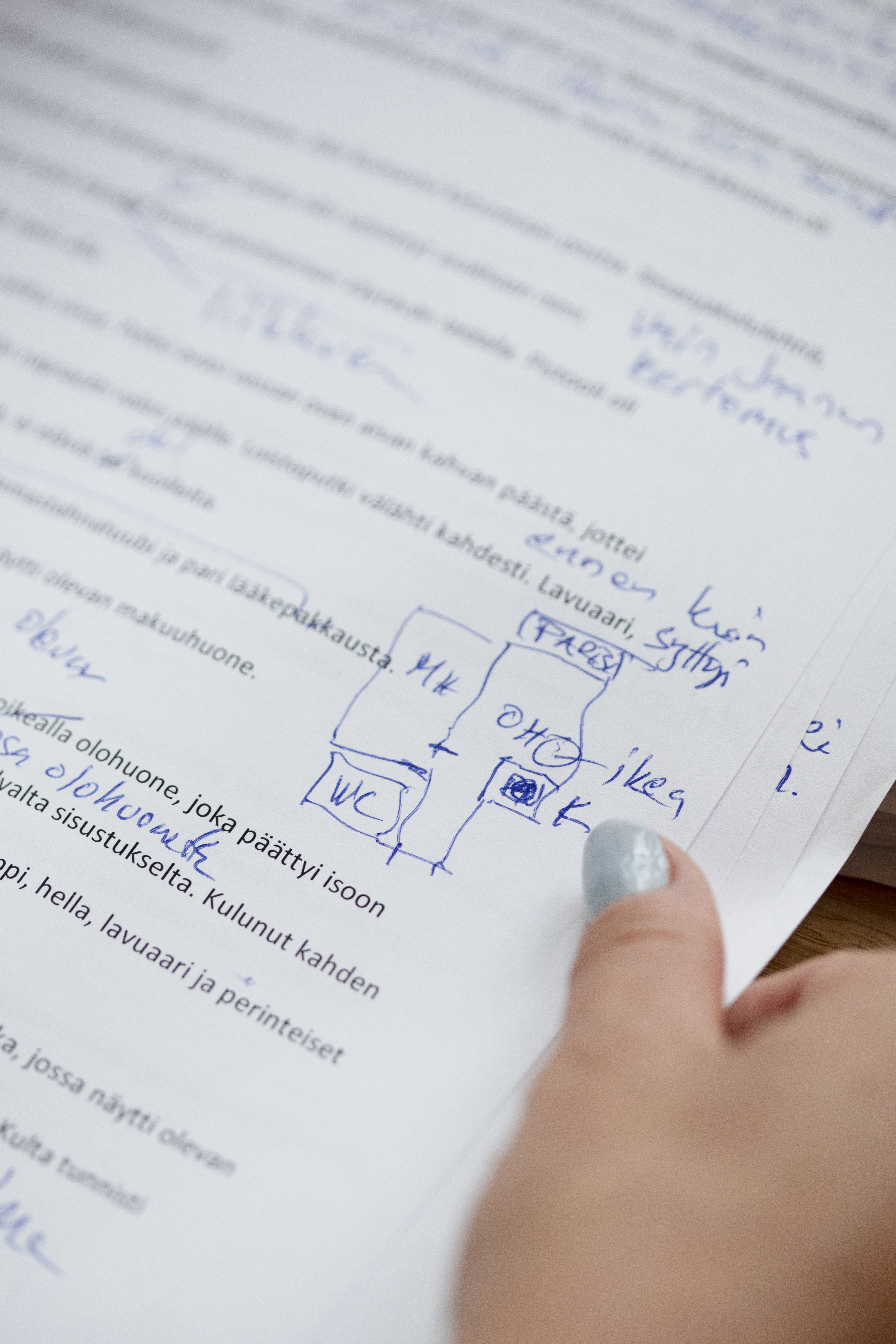 Käsikirjoituksessa oli vain muutama sivu, joissa ei ollut yhtään Jarkon merkintää.